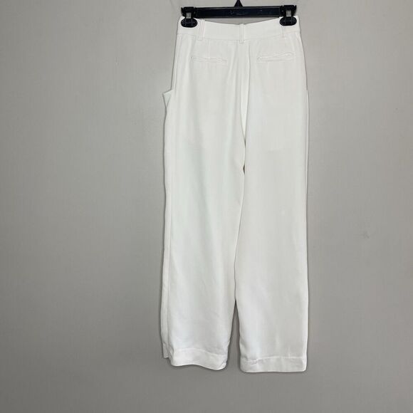CO Draped Pocket Trousers Women 0 Ivory Pleated Front Straight Leg Pants Viscose - Picture 9 of 13